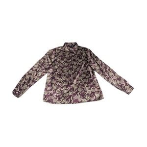 Laura Scott Women's Plum/Grey Red Long Sleeve Paisley Print Satin Blouse 12